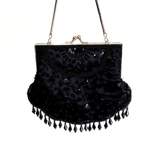 Black Beaded Evening Frame Bag